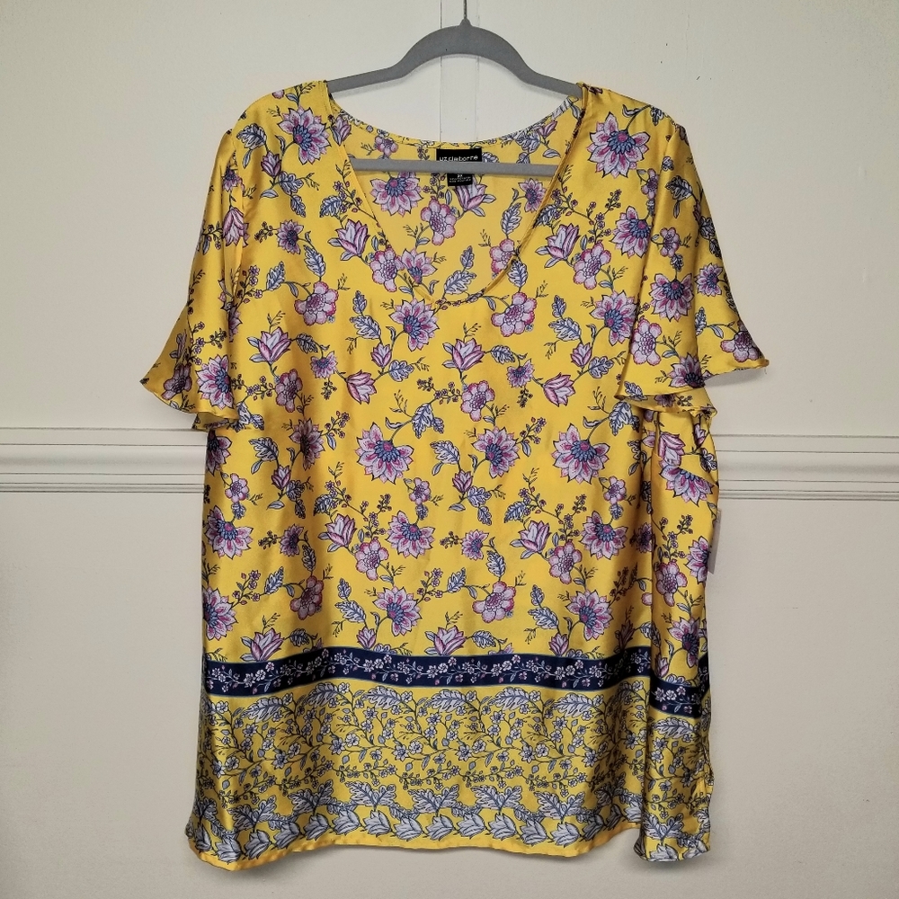 Liz Claiborne Golden Rod Floral Top 3X NWT
